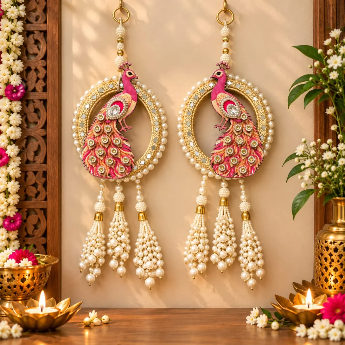 Royal Pearl Peacock Festive Door Hanging